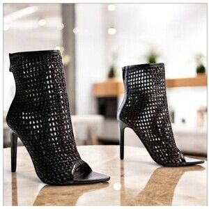 CAPE ROBBIN Weave Ankle Booties Womens Sz 9M Black Peep Toe Stiletto High Heel